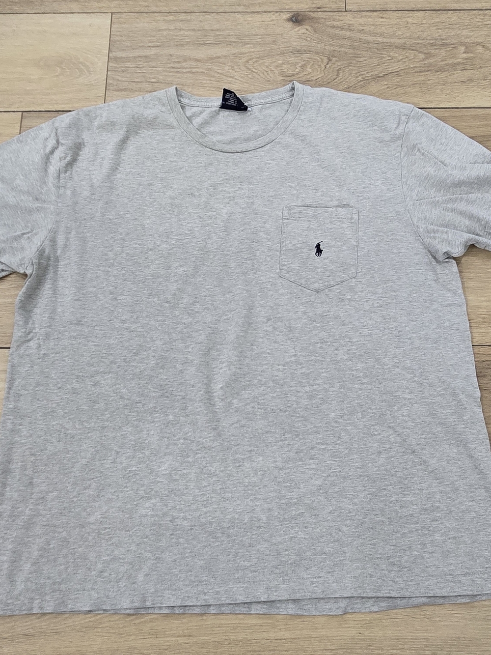 VTG Polo Ralph Lauren Single Stitch T Gray Cotton Knit Crew Neck Pocket Logo XL